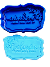 Load image into Gallery viewer, custom wedding cookie stamp - mr & mr est custom date, blank, or 2021 - welcome to our story "welcome to our story" cutter and stamp