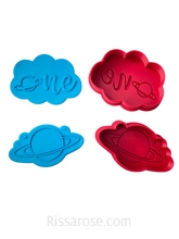 Load image into Gallery viewer, planet one cookie cutter 1st birthday space debosser both