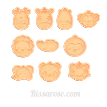 Load image into Gallery viewer, safari zoo animals cookie cutters and stamps -zebra giraffe monkey lion tiger penguin panda