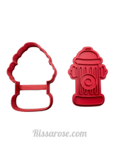 Load image into Gallery viewer, fire fighter cookie cutter truck engine fireman fondant embosser stop sign fire hydrant