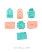 Load image into Gallery viewer, Teacher Set Cookie Cutter Stamp Crayon Pencil Glue Ruler Apple #1 Teacher Thanks