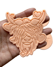 Load image into Gallery viewer, Highland cow Valentine&#39;s day Cookie Cutter Stamp mooost love in the hair
