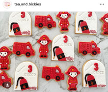 Load image into Gallery viewer, Fire fighter cookie cutter truck engine Fireman fondant embosser stop sign
