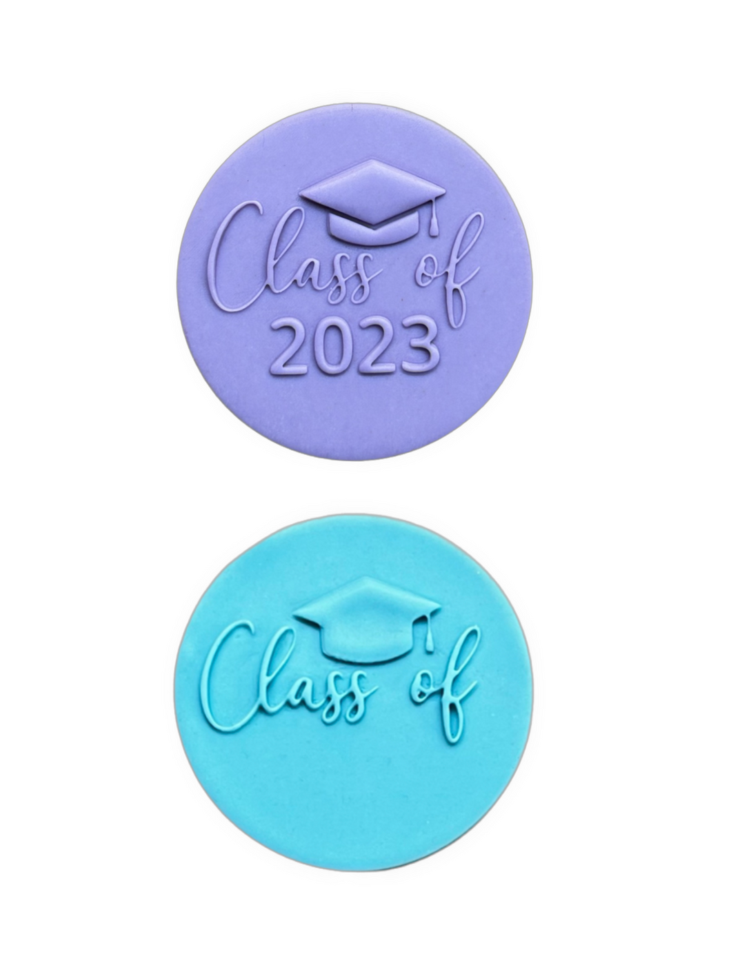 Class of 2023 cookie debosser raised stamp graduation cap