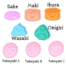 Load image into Gallery viewer, Sushi Set  Cookie Cutter Stamp  Sake Maki Ikura Wasabi Onigiri Takoyaki
