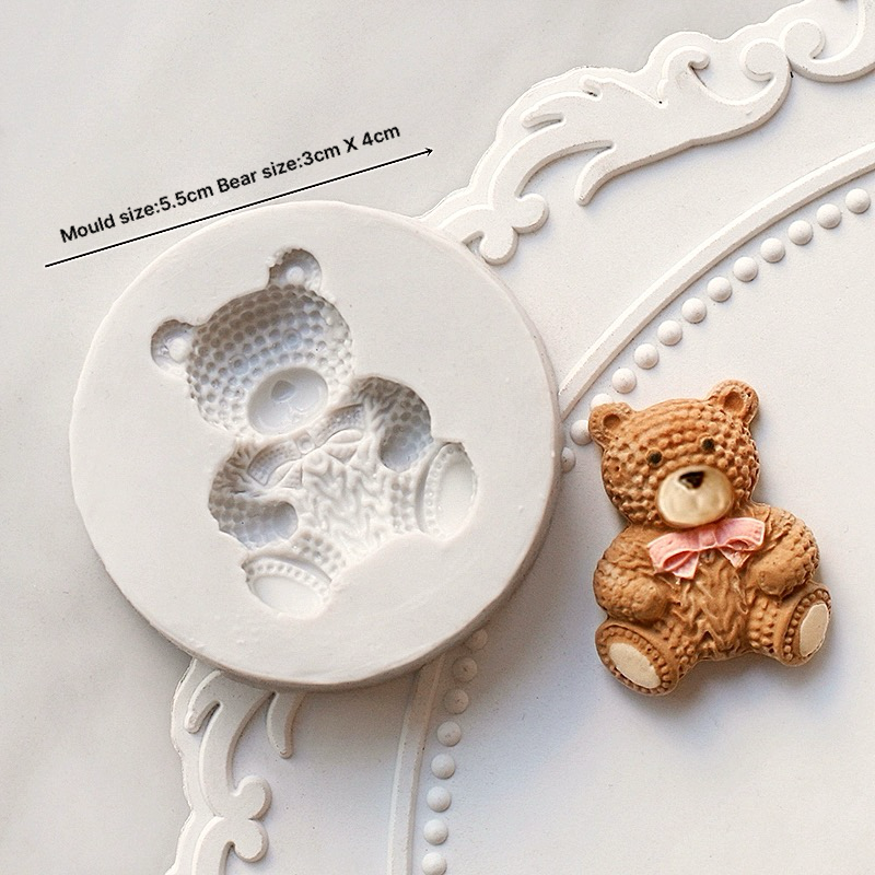Cute Bear Silicone Mould knitted pattern bow baby shower