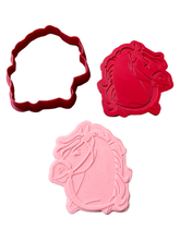 Load image into Gallery viewer, Horse head Cookie Cutter Debosser two tone stamp Horse Racing Melbourne cup
