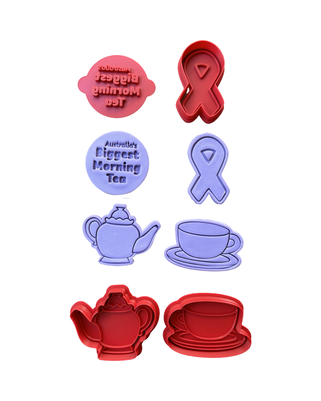 Biggest Morning Tea cookie stamp Cancer Council Teapot teacup cancer ribbon cookie cutter
