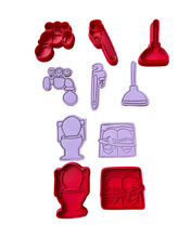 Load image into Gallery viewer, Plumber Cookie Cutter Stamp Toilet Bowl Faucet Pump Pipe Wrench Plumbing Kit
