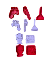 Load image into Gallery viewer, Plumber Cookie Cutter Stamp Toilet Bowl Faucet Pump Pipe Wrench Plumbing Kit
