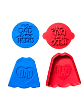 Load image into Gallery viewer, Super Hero father cape dad cookie cutter stamp Father&#39;s day
