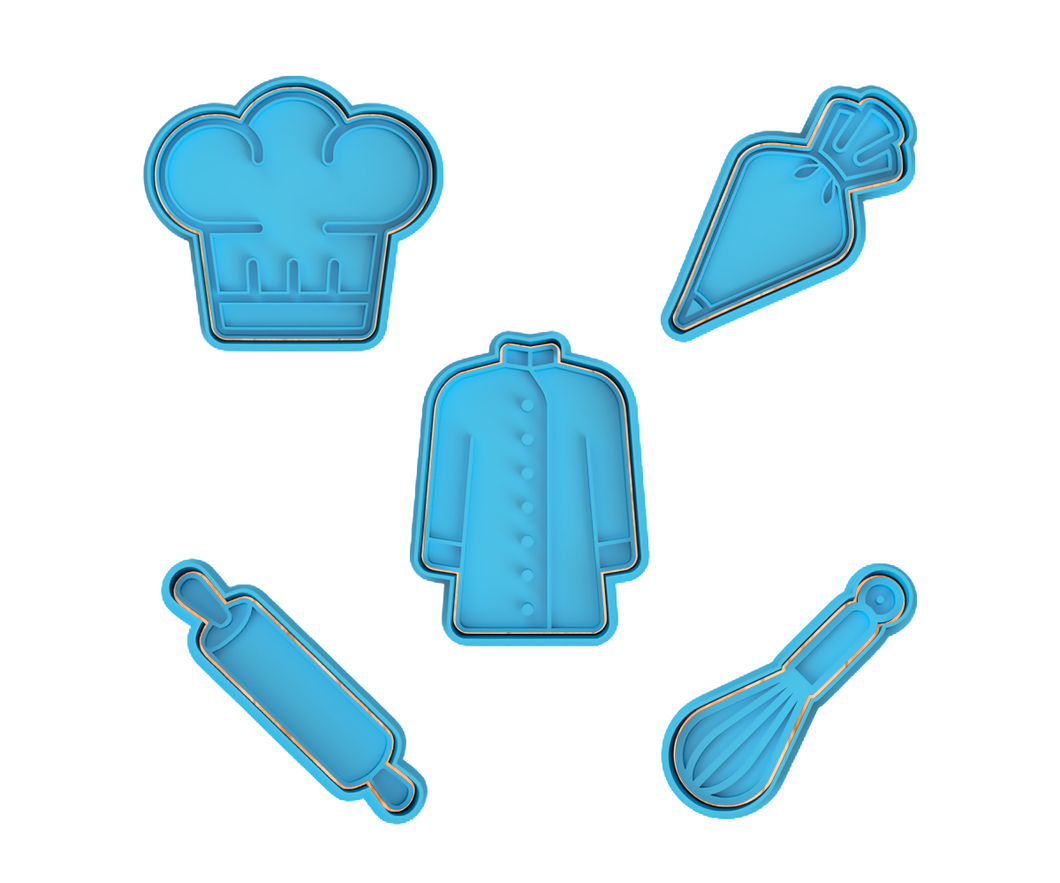 Chef Element Cookie Cutter Stamp chef hat chef uniform piping bag rolling pin whisk