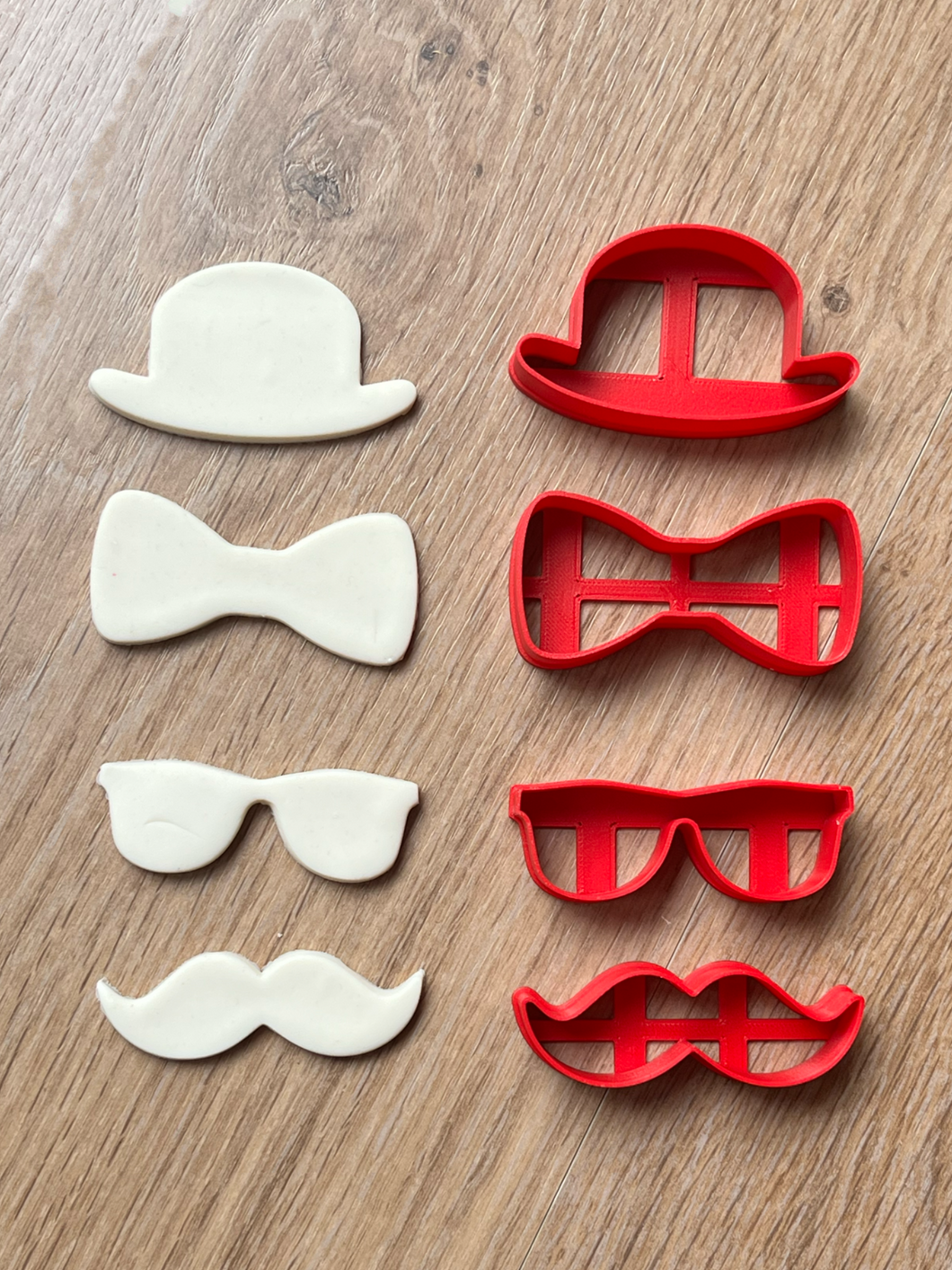 Father's day elements cookie cutter glasses hat moustache bowtie