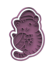 Load image into Gallery viewer, Christmas Cat Cookie Cutter Stamp Wreath bauble Cat Gingerbread man Hat
