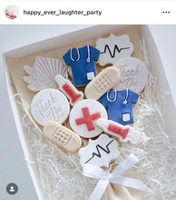 Load image into Gallery viewer, Medical themed cookie cutter Stamp band-aid needle nurse scrub hat
