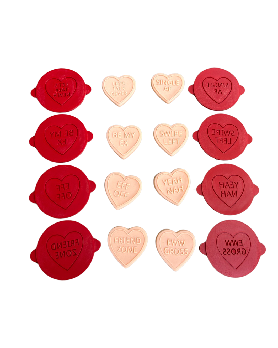 Anti Valentine's candy hearts cookie Debosser Galentines day Cookie Cutter Stamp Divorce conversation messages