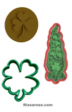 Load image into Gallery viewer, St. Patrick&#39;s Day Theme Cookie Cutter Stamp Clover Leaf Gnome

