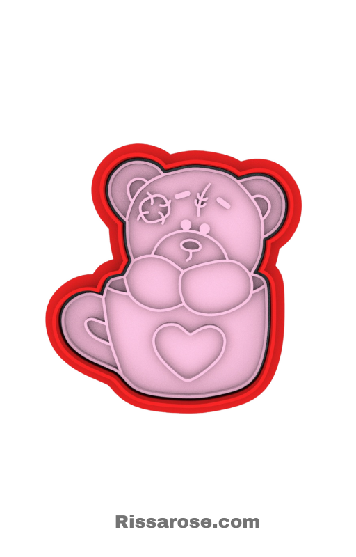 Happy Valentines Day Cookie Cutter Stamp Teddy Bear with Cup Love Letter Multiple Hearts