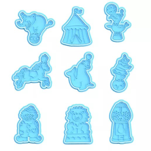 Circus Cookie Cutter Stamp Elephant Tent Seal Horse Dog Monkey Clown Jester Lion