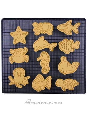 ocean theme animals cookie cutter fondant embosser - octopus dolphin seahorse turtle whale crab