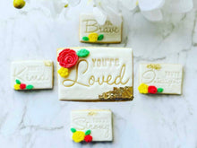 Load image into Gallery viewer, affirmation cookie stamps -you are strong brave loved kind beautiful unique creativity intelligent
