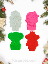 Load image into Gallery viewer, nutcracker characters christmas cookie cutter stamp- clara,sugarplum fairy &amp; the mouse king
