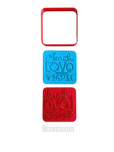 Load image into Gallery viewer, teacher cookie embossers cutter - super teacher, love inspire light bulb end of year gift teacher love inspire cutter &amp; stamp
