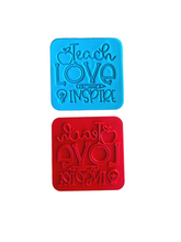 Load image into Gallery viewer, teacher cookie embossers cutter - super teacher, love inspire light bulb end of year gift teach love inspire stamp only
