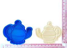 Load image into Gallery viewer, biggest morning tea cookie stamp- cancer council - tea pot,tea cup, and cancer ribbon cutter tea pot
