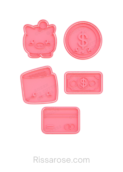 Money Theme Cookie Cutter Stamp Piggy Bank Coin Wallet Dollar Bill Credit Card
