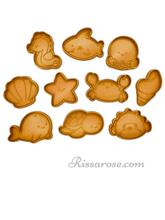 Load image into Gallery viewer, Sea Creatures  Cookie Cutter Stamp Sea Horse Shark Octopus Clam Starfish Crab Shell Whale Turtle Urchin
