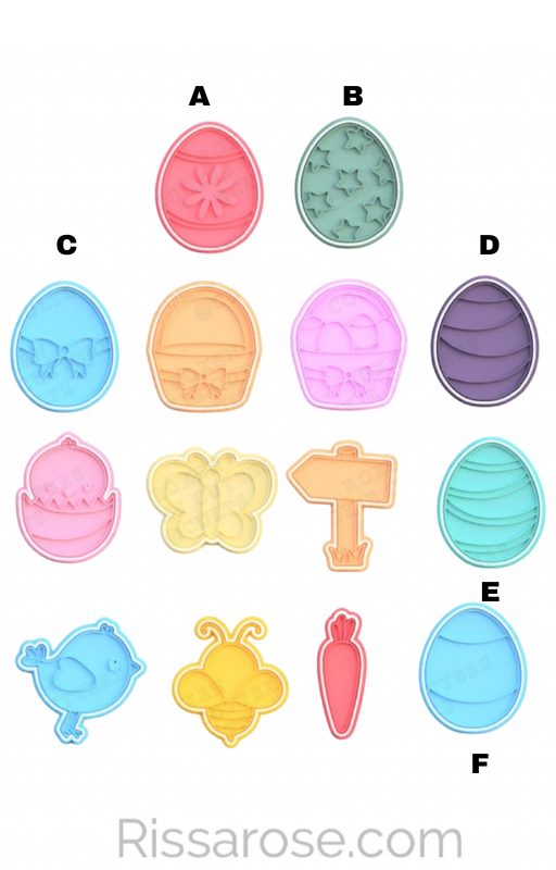 Easter Elements Cookie Cutter Stamp Flower Stars Ribbon Basket Chick Butterfly