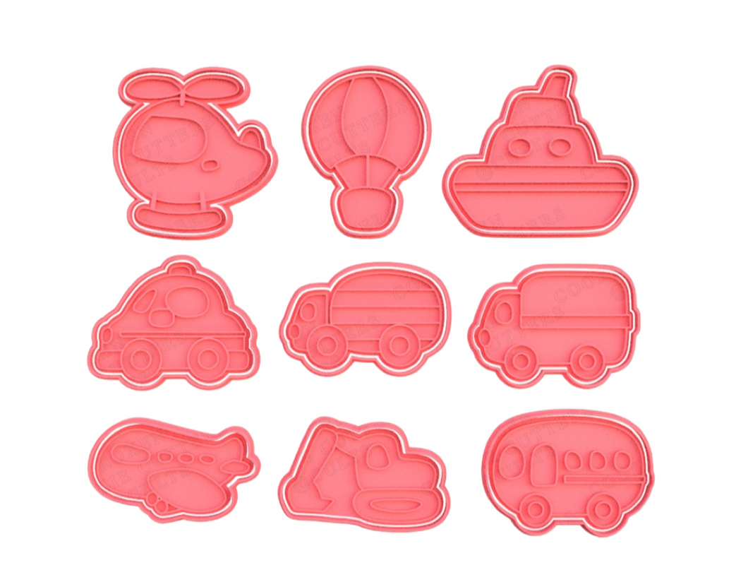 Transport Cookie Cutter Stamp Helicopter Hot Air Balloon Ship Car Truck Van Plane Backhoe Bus