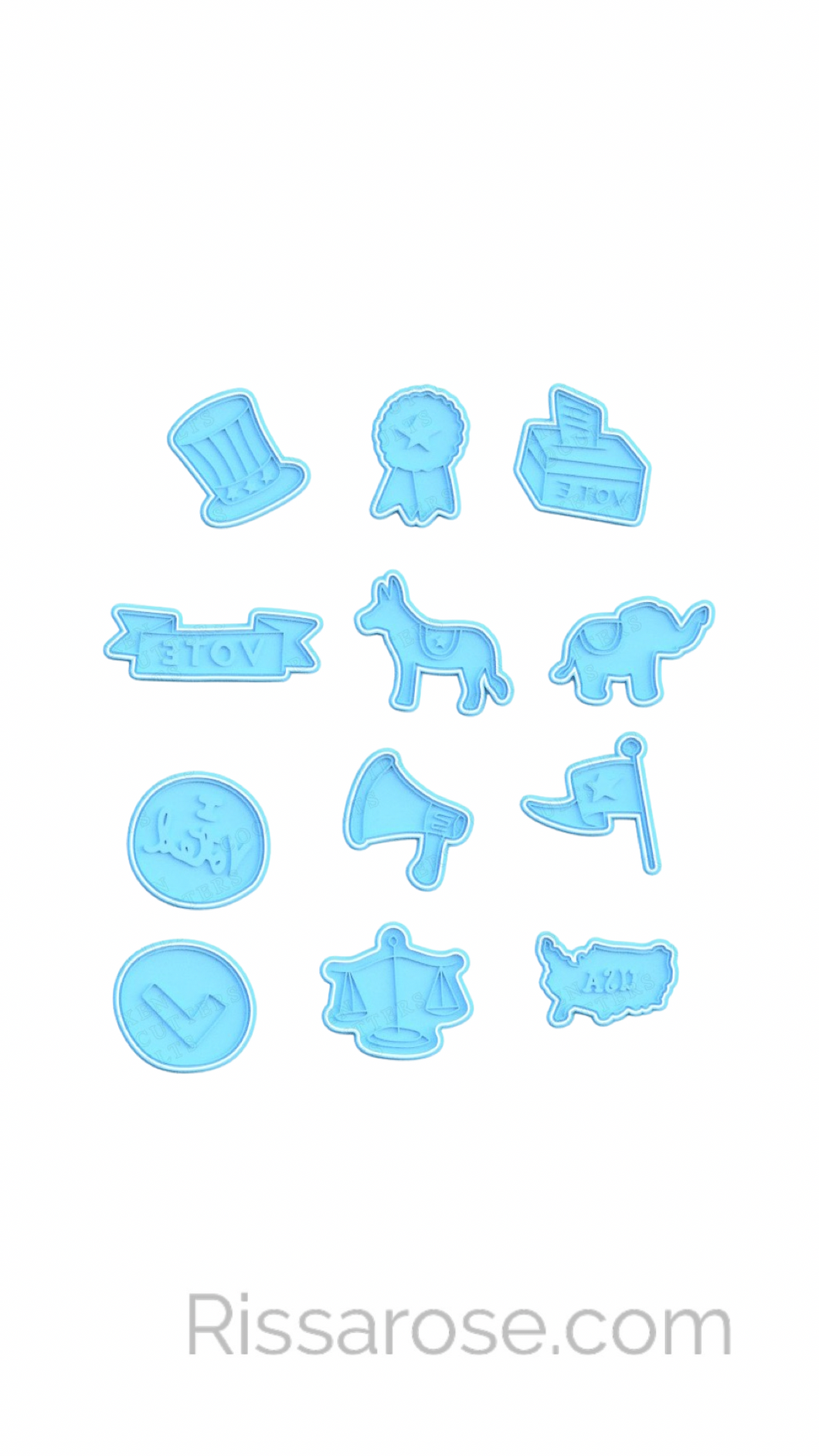 Election Set Cookie Cutter Stamp Hat Pin Ballot Ribbon Dog Elephant Stamp Loudspeaker Flag Check Scale Map