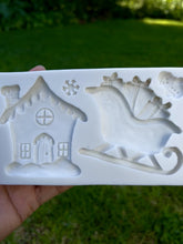 Load and play video in Gallery viewer, Christmas house Santa Sleigh Silicone Mould min snowman snowflake cake mould
