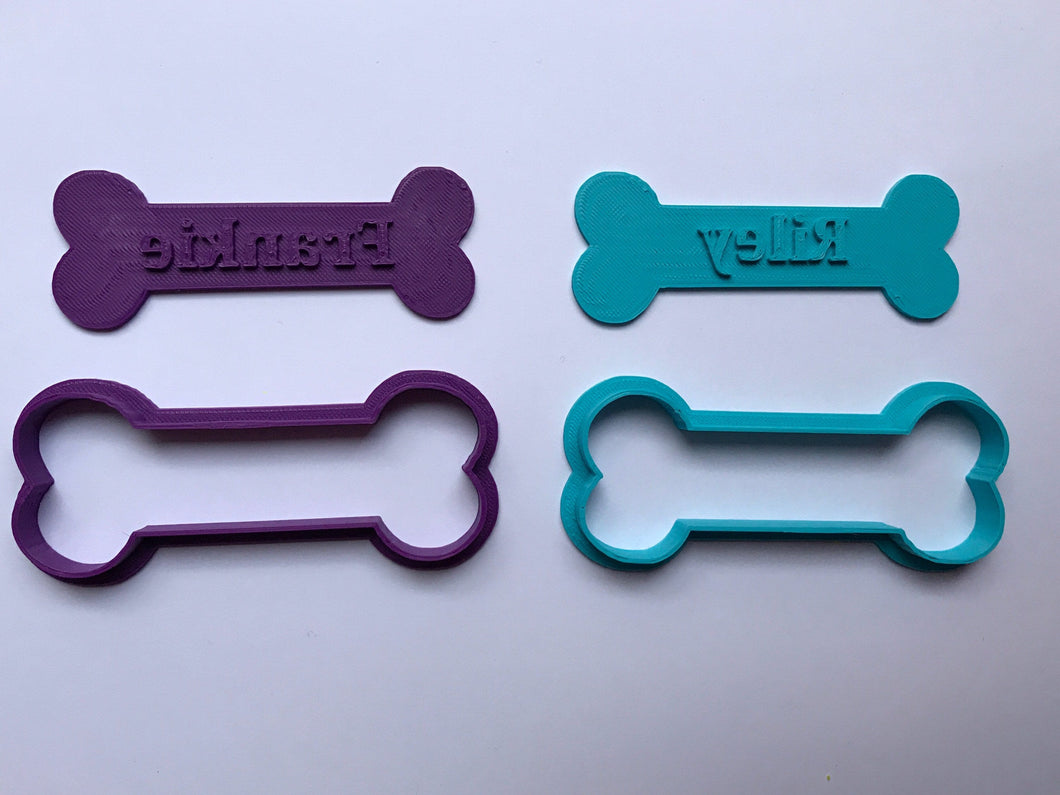 dog bone custom made cookie cutter stamp set with your dog name 8cm long