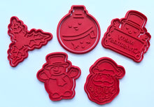 Load image into Gallery viewer, christmas bubble snowman father xmas holly leaf cookie cutter stamp fondant embosser all 5
