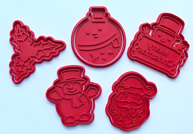 christmas bubble snowman father xmas holly leaf cookie cutter stamp fondant embosser all 5