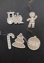 Load image into Gallery viewer, icing cookie christmas ornaments angel gingerbread man house tree train star sock bauble candy cane  pack of 5 - choice 1
