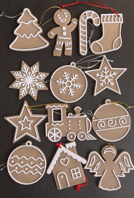 icing cookie christmas ornaments angel gingerbread man house tree train star sock bauble candy cane  all 13