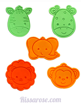 Load image into Gallery viewer, safari zoo animals cookie cutters and stamps -zebra giraffe monkey lion tiger penguin panda any 5 (please leave a message)
