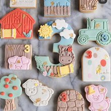 Load image into Gallery viewer, farm animals cookie cutters and stamps - barn duck donkey chicken horse lamb cow bull pig
