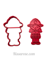 Load image into Gallery viewer, fire fighter cookie cutter truck engine fireman fondant embosser stop sign fire woman
