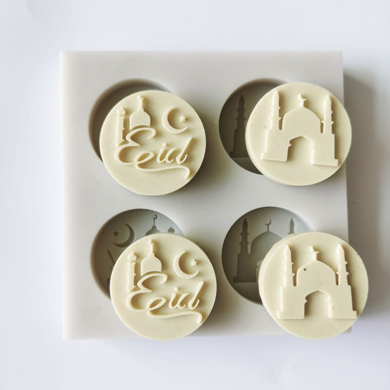 eid mubarak silicone mould ramadan mubarak fondant eid al-fitr mosque chocolate mould round mould