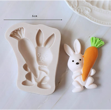 Load image into Gallery viewer, easter silicone mould rabbit holds tulip carrot bunny rabbit holds carrot
