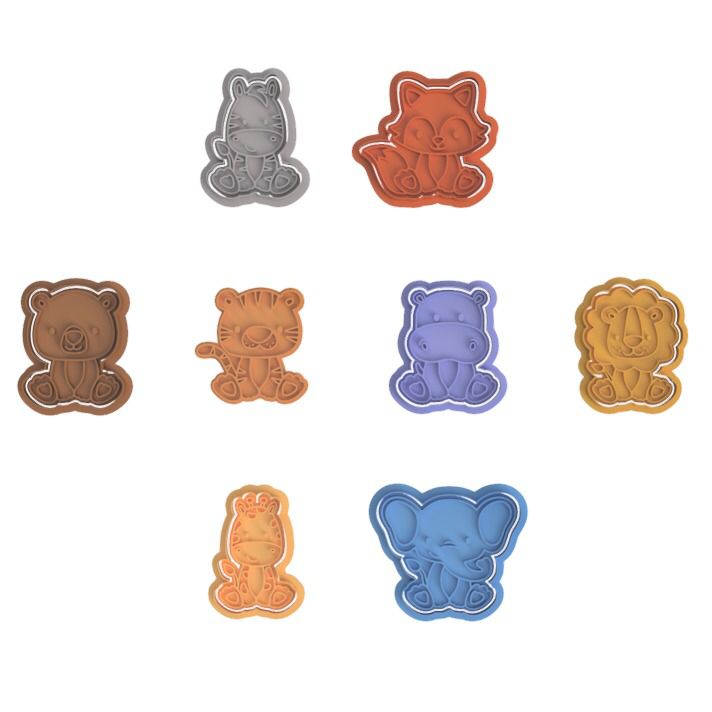Safari Animals Cookie Cutter Stamp Lion Monkey Hippo Giraffe Hippopotamus Elephant