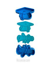 Load image into Gallery viewer, graduation cap hat scroll diploma cookie cutter fondant stamp cupcake mini size
