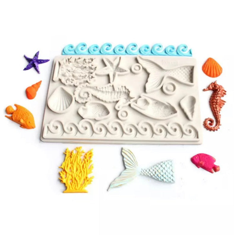 ocean sea fish coral mermaid tail silicone cake mould fondant sugar craft decor mould