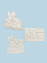 Load image into Gallery viewer, easter bilby cookie cutter happy easter cookie stamp basket fondant embosser cake decoration all 3
