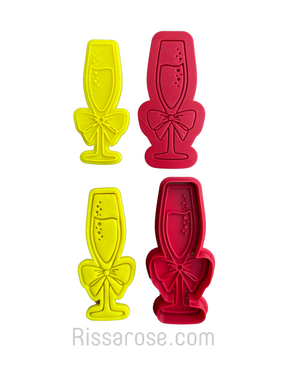 champagne flute cookie cutter and stamp set  - sparkling wine glass bubbling celebrating